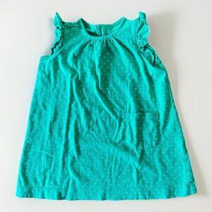 Primary Size 6-12 Months Green Polka Dot Sleeveless Dress Ruffles 100% Cotton